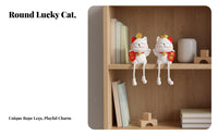 Dangle Leg Cat Figurine Cute Design Waving Cat Shelf Decoration Feng Shui Decor Welcoming Cat Sculpture Statue for Girls, Children, Bedroom, Bookshelf