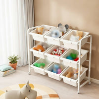 Toy Storage Organizer with 9 Bins 3-Tier Toy Storage Rack with Bins Removable Furniture for Young Children, Playroom, Nursery