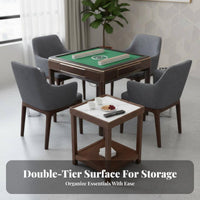 Marble Pattern Top Beverage Stand with Container Insert Sturdy Construction Tea Table Two-Tier Design Small Furniture for Mahjong Players, Homeowners, Game Room, Lounge