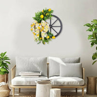 Spring Wreath 40cm Diameter, Artificial Lemon Wreath for Front Door, Country Style Door Decoration, Low-Maintenance Easter Wreath