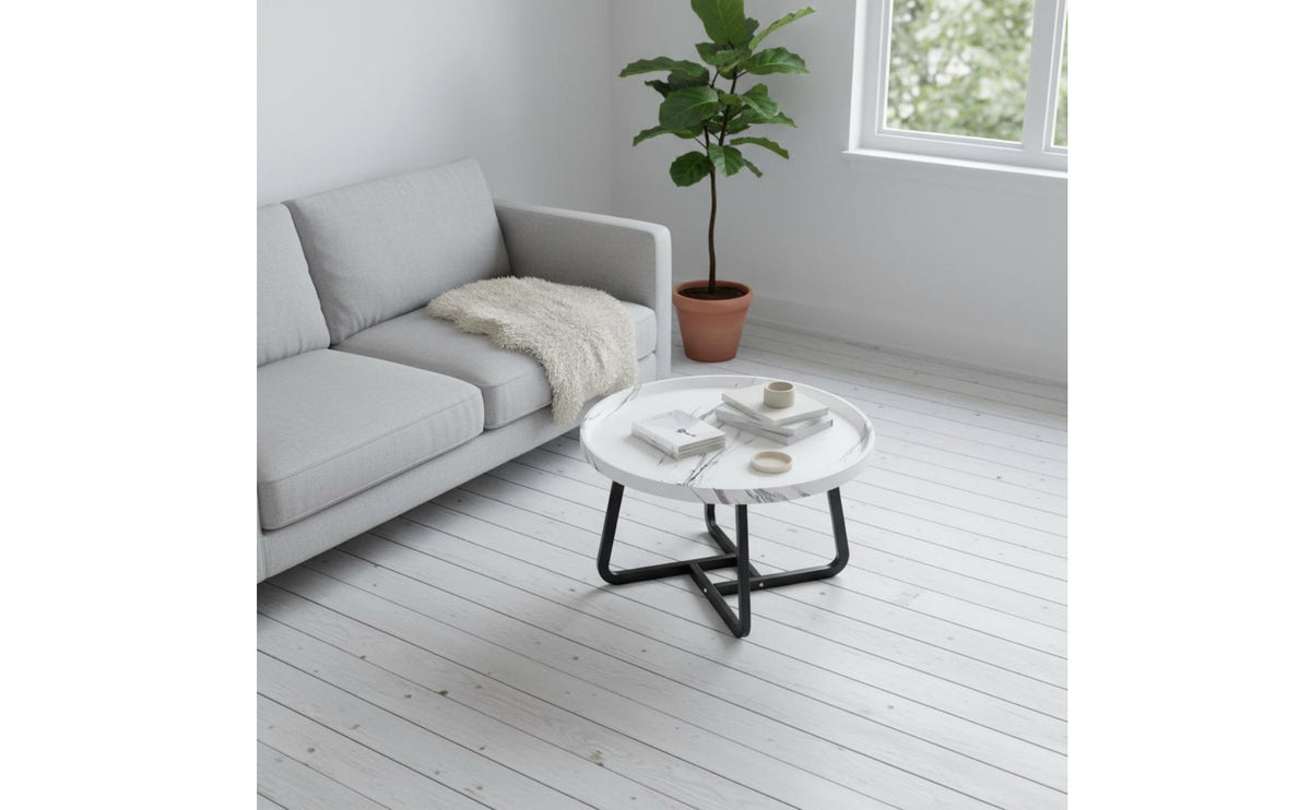 2 Pieces Easy to Clean Nesting Coffee Table Set Sturdy Metal Frame Round Tray Top Table Set for Small Apartment Dwellers