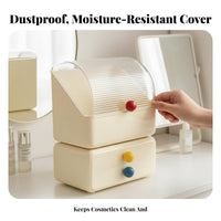 Large Capacity Makeup Display Box with Drawers lintresistant Cover Footed Cosmetic Organizer with Drawers Elegant Design Vanity organizer Portable Handle for Skincare Lovers, Women, Adults, Dressing Table, chest of drawers Top, Bedroom, Bathroom Counter