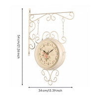 Double Sided Wall Clock Floral Dial Vintage Station Clock Quiet Movement House Decoration for Hallway, Patio