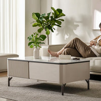 Rock Slab Coffee Table Ribbed Rectangular Coffee Table Glossy for Living Room