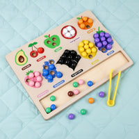 Developmental Fruit Classification Board Educational Bead Matching Toy Fine Motor Wooden Toy with Tongs Preschool for Preschoolers