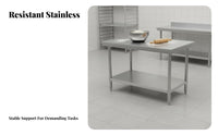 Easy to Clean Stainless Steel Work Table Rust-Resistant Commercial Food Prep Table Long-Lasting Commercial Food Prep Station High Load Capacity for Restaurant Owners, Workshop Workers, Bakery, Hotel, Garage, Laundry Room