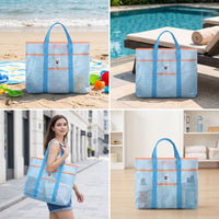 Lightweight Mesh Beach Tote Breathable Mesh Beach Bag Washable Foldable for Swimming Pool, Travel
