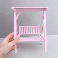 Angled-Frame 1:12 Scale Dollhouse Swing Slatted Wooden Dollhouse Swing Hanging Miniature Decor Toy Model
