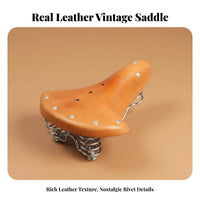 Vintage Leather Bike Saddle Comfortable Retro Cowhide Bike Cushion