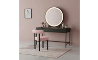 High-Density Foam Cushion Sherpa Vanity Chair with Backrest Sturdy Metal Legs Round Boucle Makeup Stool Shed-Resistant Upholstery Household Furniture for Bedroom