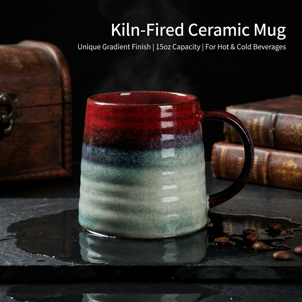 Ceramic Coffee Mug with Handle, 15oz Large Capacity Tea Cup for Hot and Cold Beverages, Handmade Glazed Drinkware for Home Kitchen Office