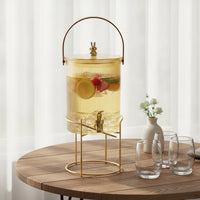 Transparent Glass Beverage Dispenser with Stand Cold-Use Ribbed Glass Dispenser with Lid Sturdy Food-Grade for Gatherings