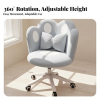 Height Adjustable Upholstered Rolling Chair 360-Degree Swivel Upholstered Shell-Back Rolling Chair Cute Petal Design Vanity Stool Ergonomic Backrest for Women, Students, Teens, Bedroom, Dorm Room