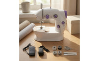 Compact Desktop Sewing Machine Foot Pedal Electric Sewing Machine White and Violet Adjustable Dials