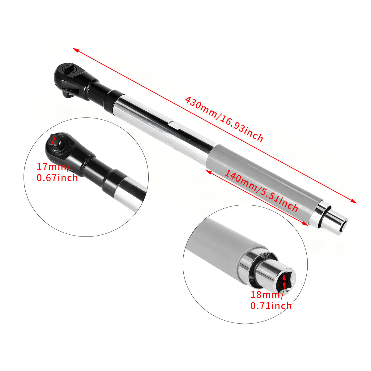 JCF JCF-1201-SL Extended Quick Ratchet Wrench with Anti-Slip Rubber Grip for Motorcycle Repair