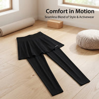 Skirted Leggings for Women with High Waist and Integrated Overlay, Stretch Cropped Length Skorts for Gym Running Tennis