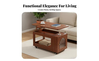 Height-Adjustable Lift-Top Rolling End Table Mobile Design Rolling C-Table Space-Saving Household Furniture Multi-Functional for Small Apartment Dwellers, Home Workers, Students, Living Room, Bedroom