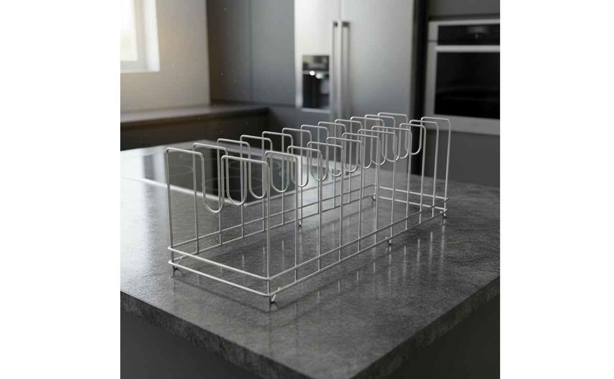 Pizza Pan Rack Multi-Functional Baking Tray Holder Countertop Pan Organizer Space Saving Pot Lid Stand Sturdy Duty