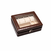 Transparent Window Watch Storage Organizer Zippered Watch Storage Box Multi-Compartment Jewelry Organizer Box Lined Interior for Dresser, Closet