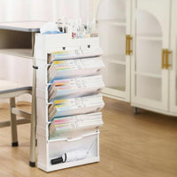 Foldable Rolling Desk-Side Book organizer With casters Multi-Compartment organizer Multifunctional book organizer Space Saving for Students, Teenagers, Office Workers, Classroom, Study Room, Bedroom, Nursery