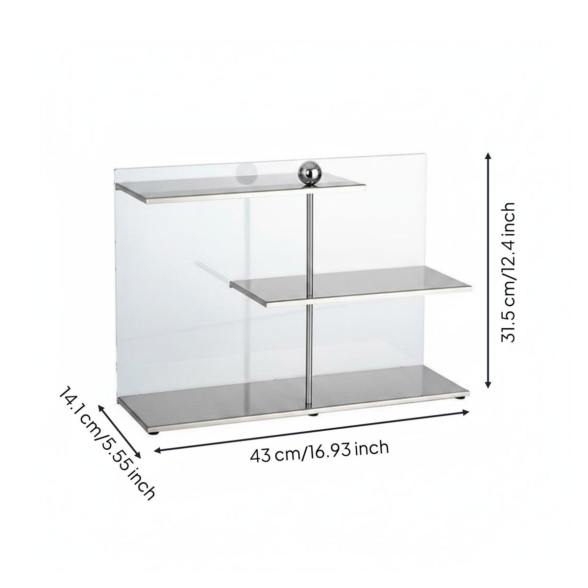 Stainless Steel Staggered Shelf Rack Acrylic Multi-Tier Display Stand Space Saving Desktop Storage Rack Sturdy for Vanity, Countertop