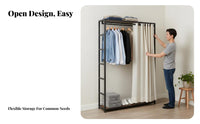With Curtain Unrestricted Standing Closet System Large Capacity Accessible Wardrobe Space Saving Garment Rack Stable Structure for Renters, Homeowners, Students, Apartment, Dorm Room, Entryway