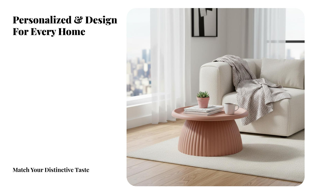 Modern Design Fluted Pedestal Table Minimalist Design Household Furniture Indoor & Outdoor Use Nightstand Multifunctional for Young Adults, Homeowners, Interior Decorators, Living Room, Balcony, Small Areas, Bedroom