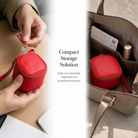 Vintage Leather Cosmetic Bag Lipstick Coin Purse Portable Travel Storage Bucket Mini Round Wallet