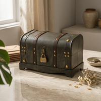 Decorative Wooden Chest Dark Gray Home Decor Brown Strap Bands