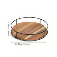 Wooden Acacia Wood Rotating Tray Round Rotating Organizer with Metal Frame Smooth Rotating Tray Turntable Space-Saving for Bathroom