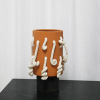 Vase with Rope Home Decor Cylindrical Vase Matte Flower Arrangement Container for Entryway
