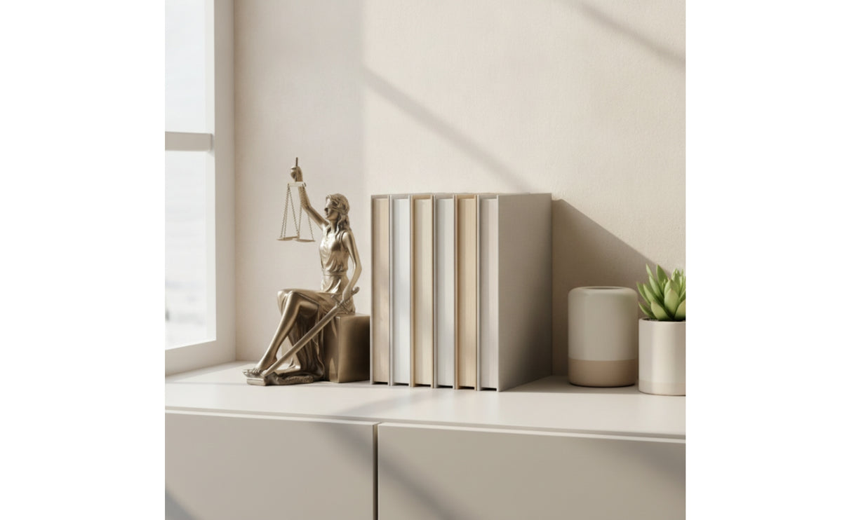 Copper-Toned Lady Justice Bookends Classical Divine Figure Bookends Ornate Decor Sculpted for Lawyers, Book Lovers, Law Office, Bookshelf, Study