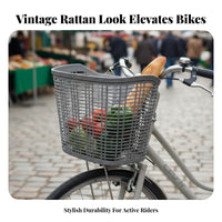 Foldable Imitation Rattan Bike Basket Easy to Install Plastic Bike Basket Lightweight for Commuting