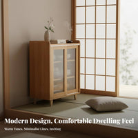 Japanese aesthetic Fluted Glass Door Credenza Multi-Functional Sideboard Large Capacity Storage Cabinet Sliding Upper Doors for Apartment Dwellers, Homeowners, Interior Design aficionados, Living Room, Kitchen, Entryway, Bedroom