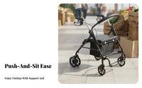 Ergonomic Hand Brakes Elderly Shopping Cart Shock Absorbing Wheels Rollator Mobility Aid with Seat Heavy Duty Mobility Aid with Seat Height Adjustable for Seniors, Disabled Indivi Double S, Adults, Outdoor Use, Daily Walks, Travel, Home