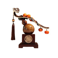 Gourd Ornament with Tassel Chinese Style Gourd Sculpture with Pedestal Translucent Tabletop Decor for Living Room