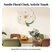 Nordic Design 3D Petal Clock Non-Ticking Decorative Floral Clock Easy to Install for Interior Designers, Renters, Living Room, Bedroom