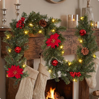 Lighted Artificial Christmas Garland Conifer Christmas Garland with Pinecones Faux Vine for Mantel, Staircase, Doorway