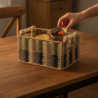 Woven Paper Rope Storage Basket Handmade Storage Basket with Handles Sturdy for Countertop, Kitchen