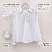 Silky Blouse for Women with Long Sleeve Design, Blouses in Polyester Spandex Blend for Office Wear and Business Casual, Plus Size Available