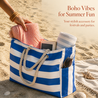 Bohemian Striped Canvas Beach Bag Large Capacity Travel Tote Shopping Handbag