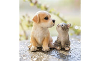 2 Pieces Puppy and Kitten Statue Outdoor Resin Garden Ornament Dog Statue Weatherproof Dog Figurine Hand-Painted for Pet Lovers