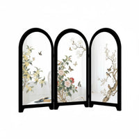 Mirror Surface Chinese Design Tabletop Screen Foldable Tabletop Folding Screen Oriental Aesthetic Bird Pattern Desk Decor Wooden Board for Office, Living Room