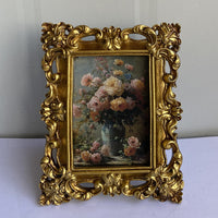 European Vintage Gold Resin Picture Frame with Relief and Hollow Carving