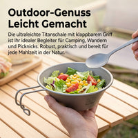 Titanium camping bowl 300ml, outdoor cooking bowl with handle, ultra-light & corrosion-resistant for hiking, includes drawstring bag