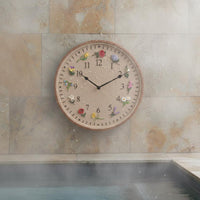 Outdoor Wall Clock Dustproof Clock with Flower Decorations Waterproof for Poolside