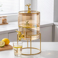 Glass Water Dispenser with Deer Head Lid, 2.6L High Borosilicate Juice Dispenser, Drink Dispenser with Bamboo Handle for Home Bar and Party Use