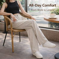 Women's Summer Trousers with Straight Leg in Ice Silk Polyester, Smart Casual Loose Fit Pants for Petite and Tall, Plus Size Available