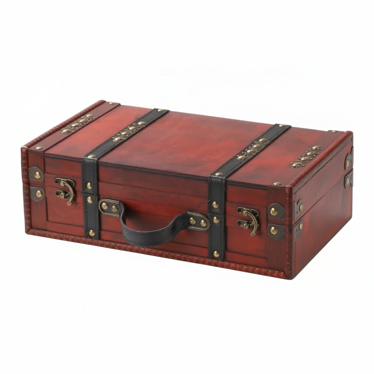 Wooden Chest with Handle Portable Vintage Suitcase Decorative Keepsake Box for Studio