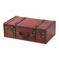 Wooden Chest with Handle Portable Vintage Suitcase Decorative Keepsake Box for Studio